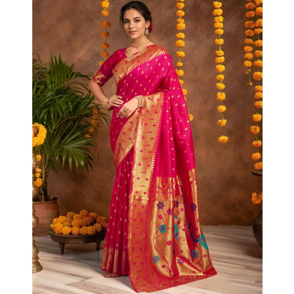 Pretty Women's Silk Blend Zari Weaving Saree With Blouse Piece