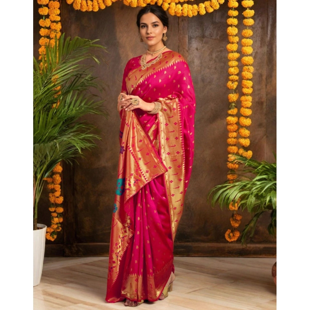 Pretty Women's Silk Blend Zari Weaving Saree With Blouse Piece