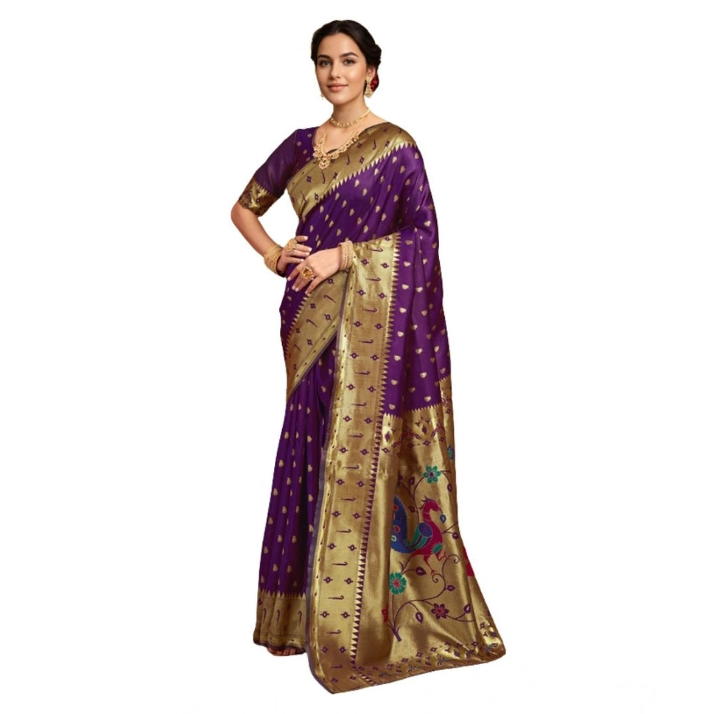 Pretty Women's Silk Blend Zari Weaving Saree With Blouse Piece