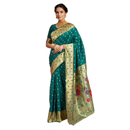 Pretty Women's Silk Blend Zari Weaving Saree With Blouse Piece