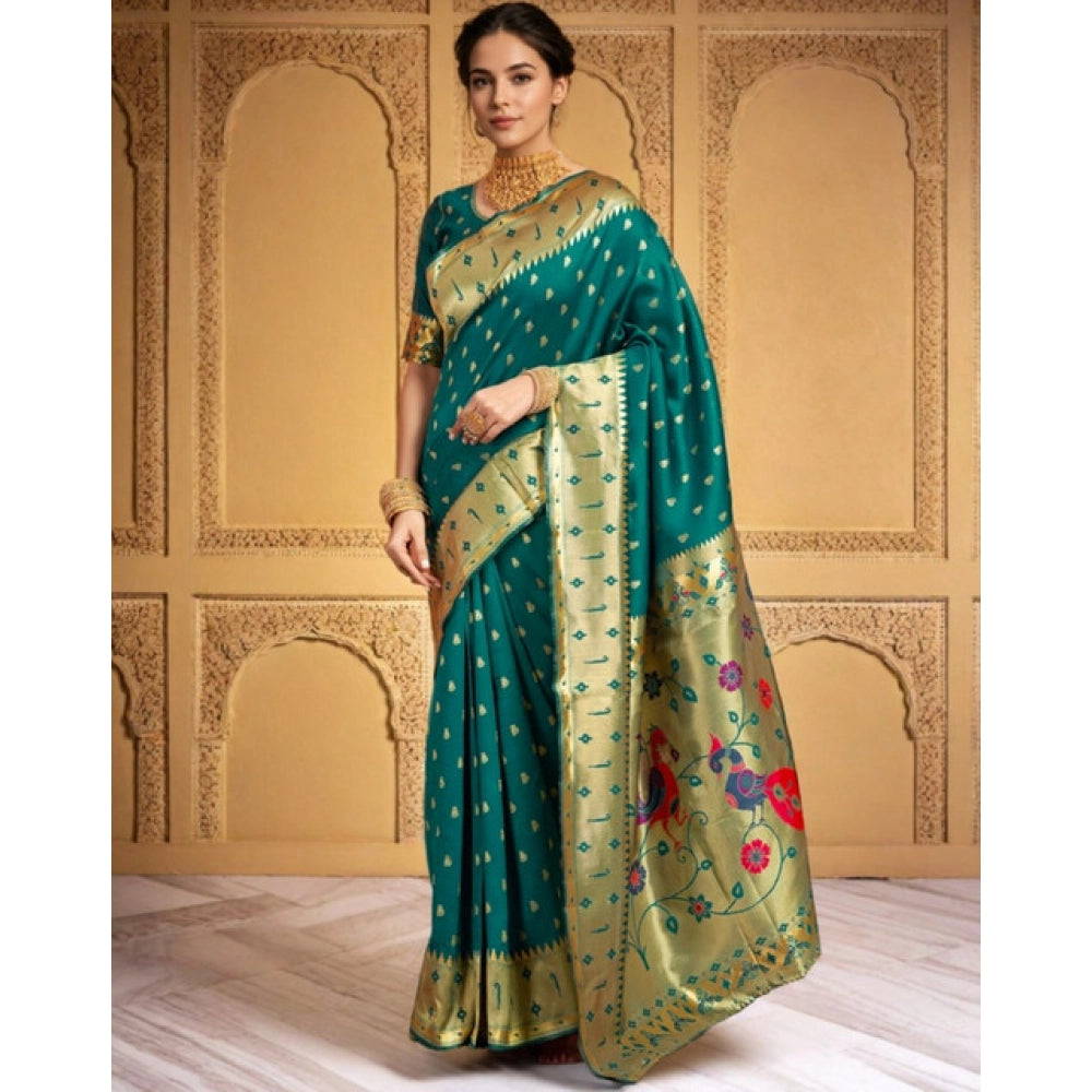 Pretty Women's Silk Blend Zari Weaving Saree With Blouse Piece