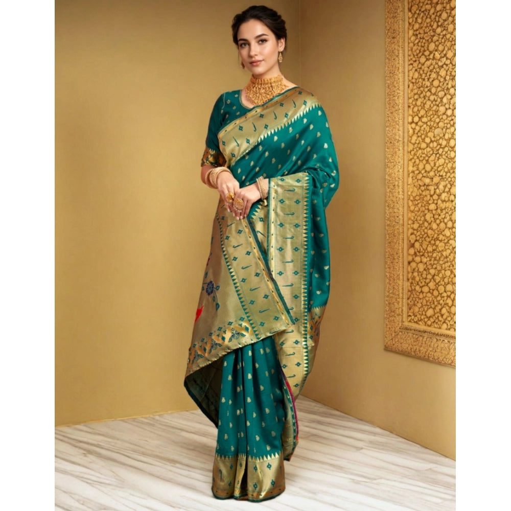 Pretty Women's Silk Blend Zari Weaving Saree With Blouse Piece