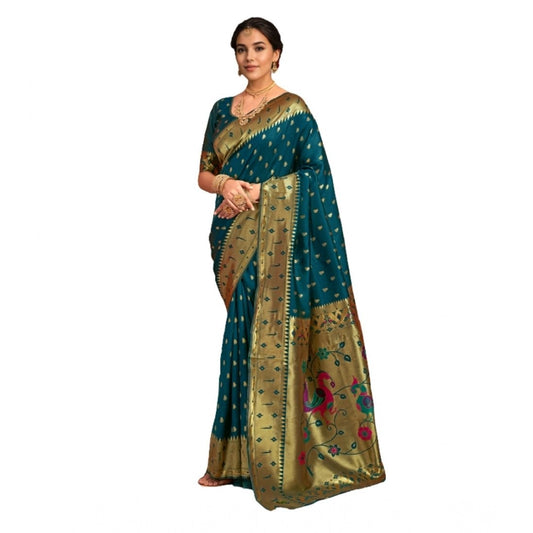 Pretty Women's Silk Blend Zari Weaving Saree With Blouse Piece