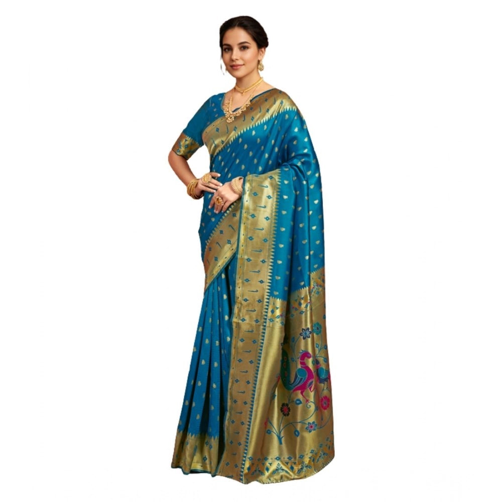 Pretty Women's Silk Blend Zari Weaving Saree With Blouse Piece