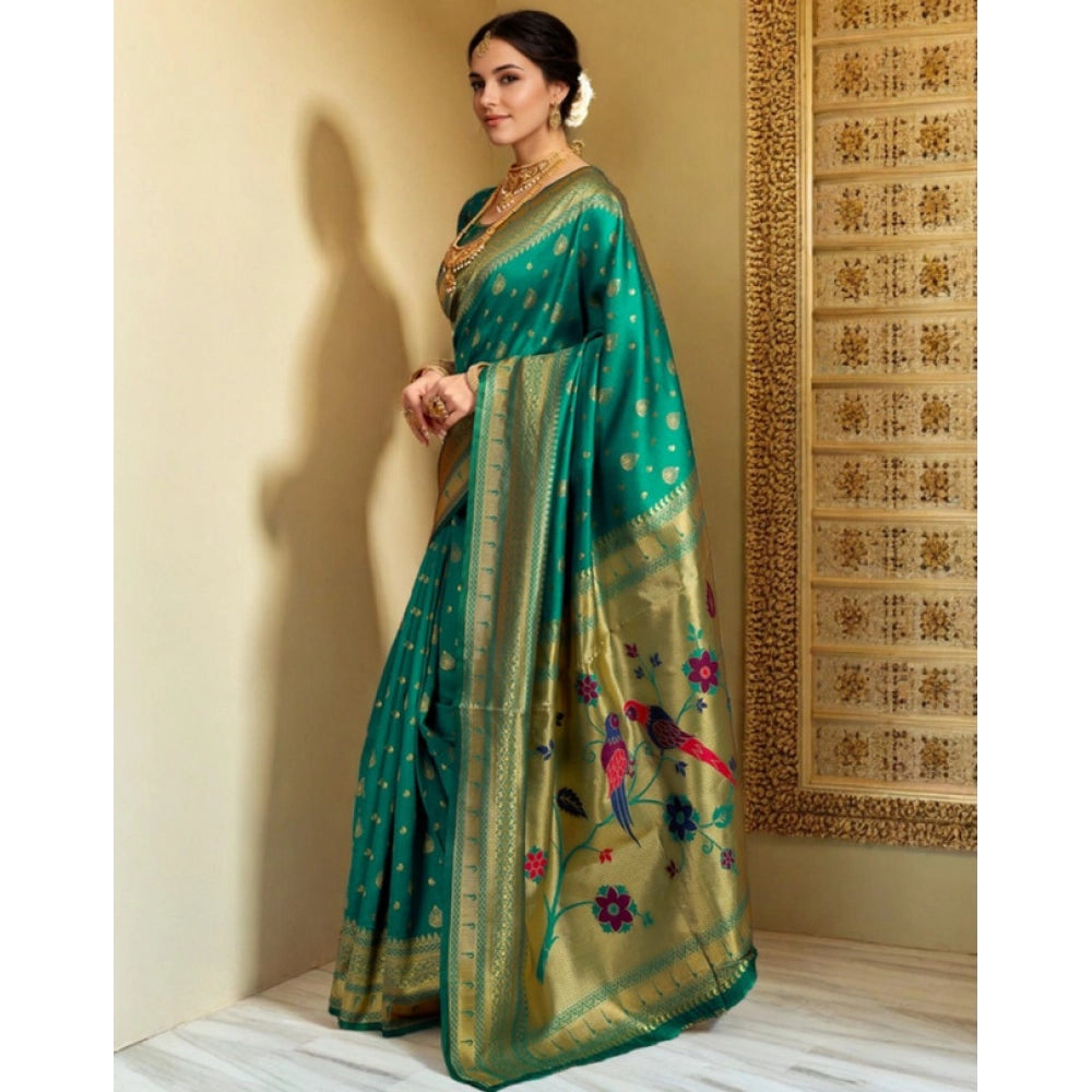 Beautiful Women's Silk Blend Zari Weaving Saree With Blouse Piece