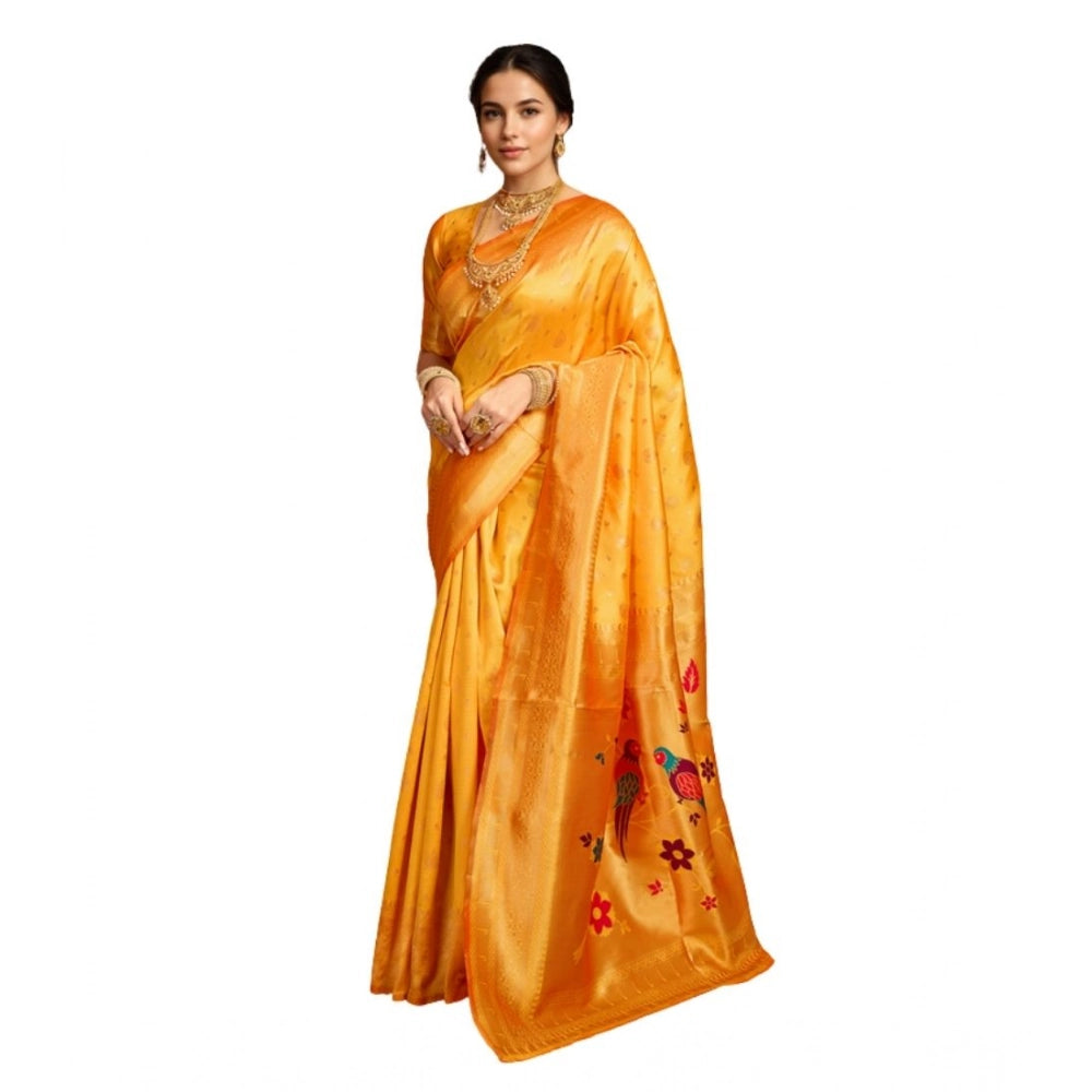 Beautiful Women's Silk Blend Zari Weaving Saree With Blouse Piece