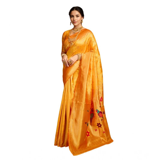Beautiful Women's Silk Blend Zari Weaving Saree With Blouse Piece
