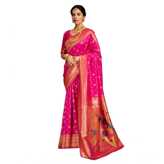 Pretty Women's Silk Blend Zari Weaving Saree With Blouse Piece