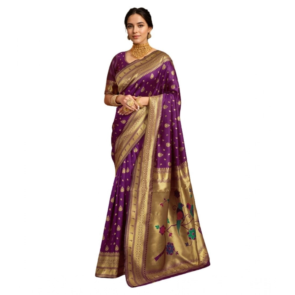 Pretty Women's Silk Blend Zari Weaving Saree With Blouse Piece