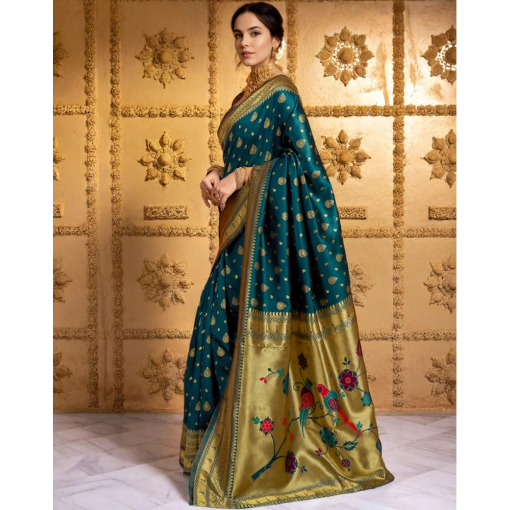 Pretty Women's Silk Blend Zari Weaving Saree With Blouse Piece