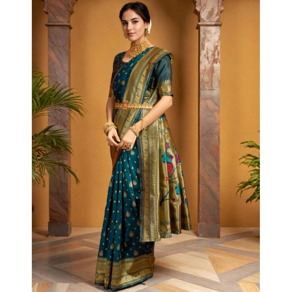 Pretty Women's Silk Blend Zari Weaving Saree With Blouse Piece