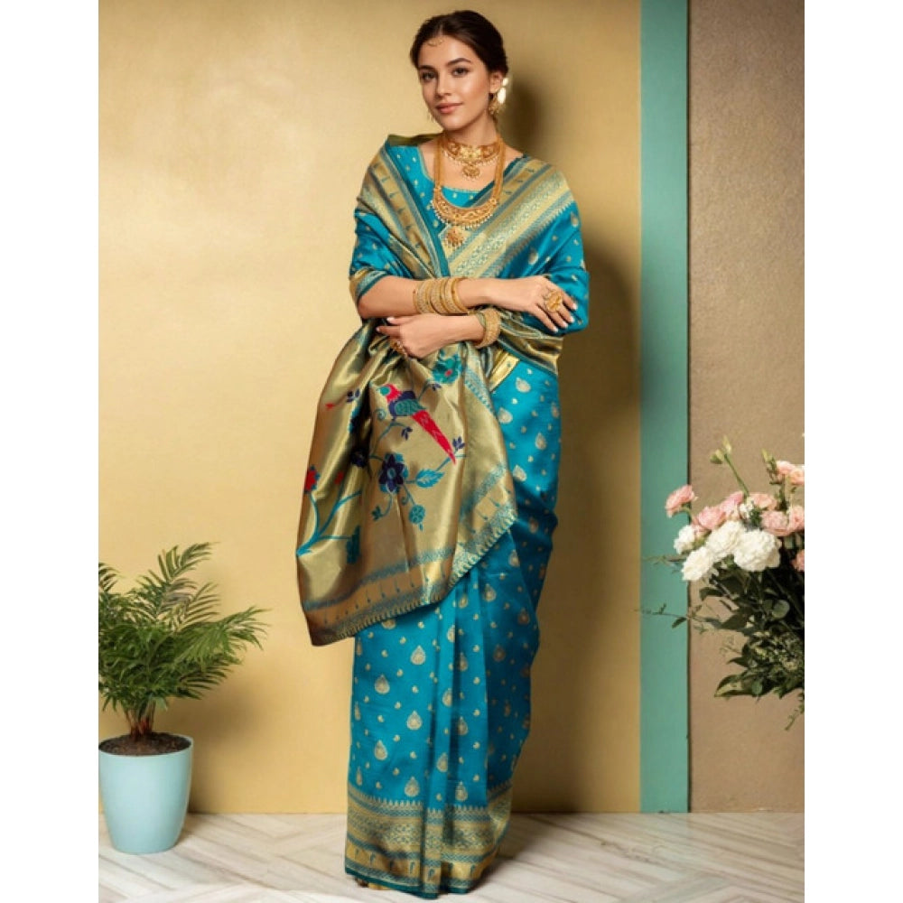 Pretty Women's Silk Blend Zari Weaving Saree With Blouse Piece
