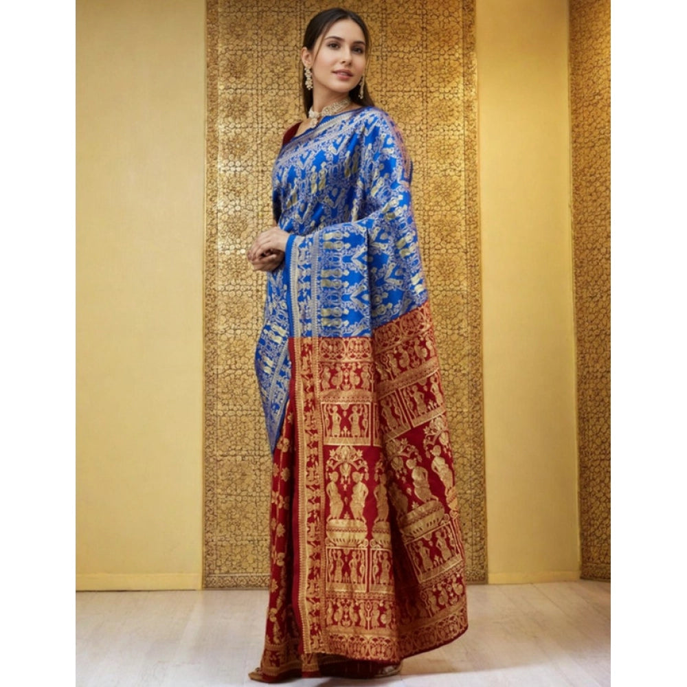 Beautiful Women's Silk Blend Zari Weaving Saree With Blouse Piece