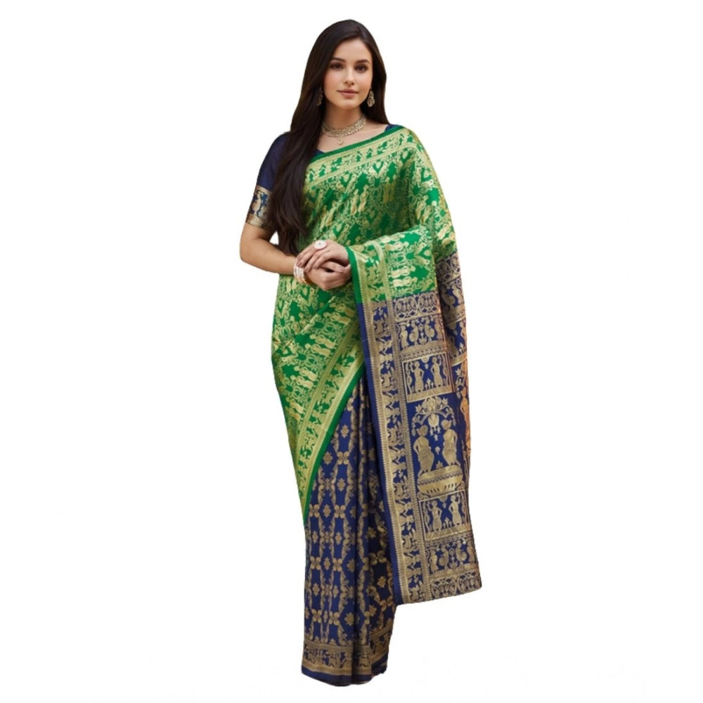 Beautiful Women's Silk Blend Zari Weaving Saree With Blouse Piece