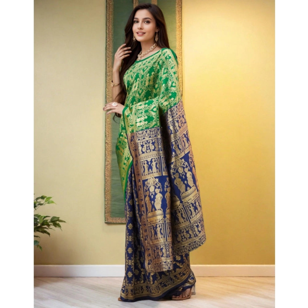 Beautiful Women's Silk Blend Zari Weaving Saree With Blouse Piece