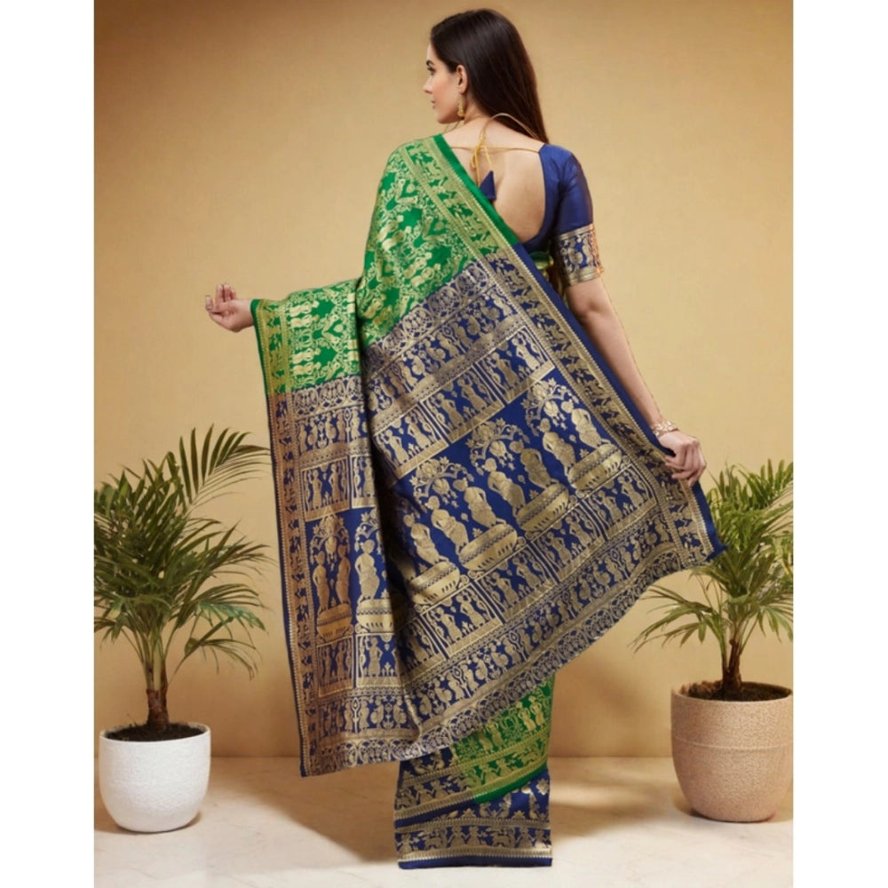 Beautiful Women's Silk Blend Zari Weaving Saree With Blouse Piece