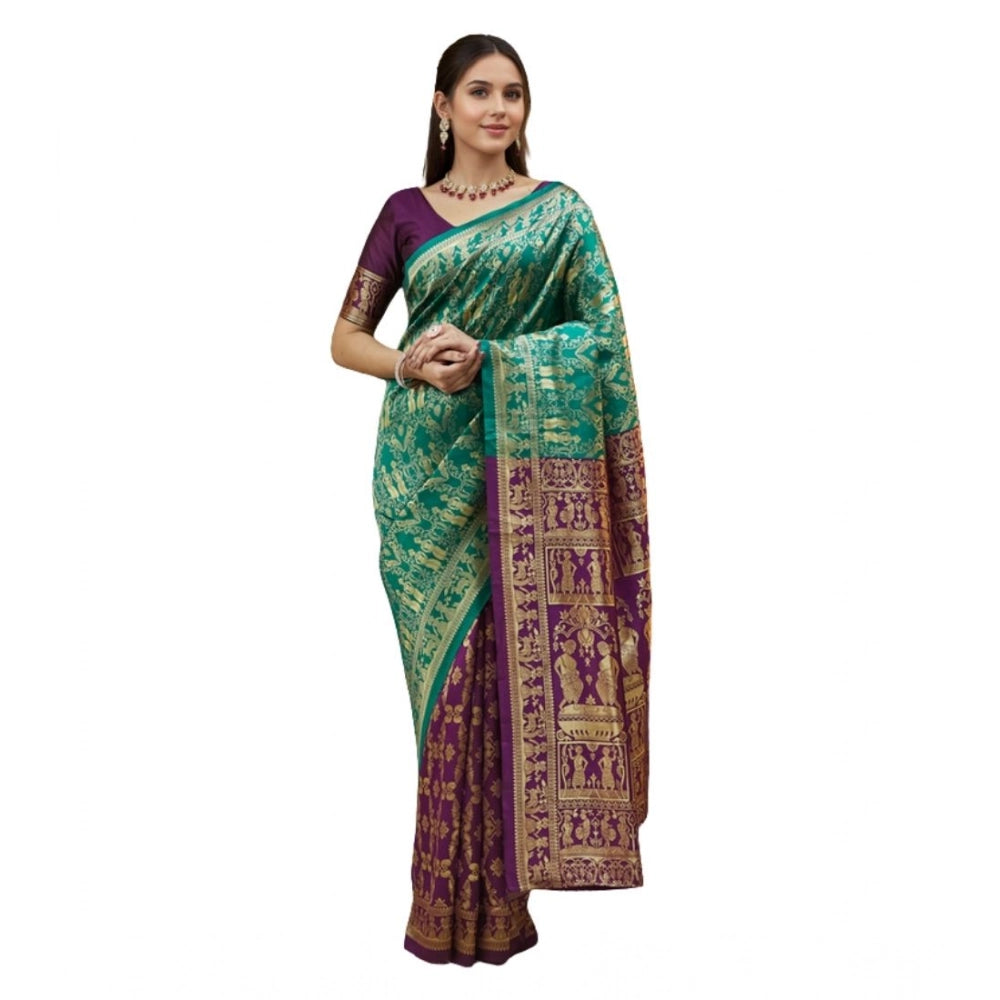 Beautiful Women's Silk Blend Zari Weaving Saree With Blouse Piece