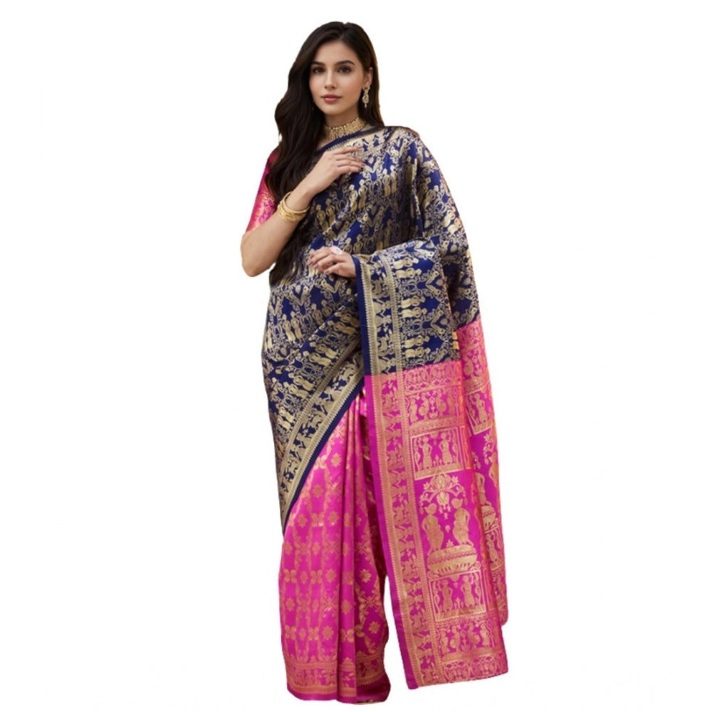 Pretty Women's Silk Blend Zari Weaving Saree With Blouse Piece