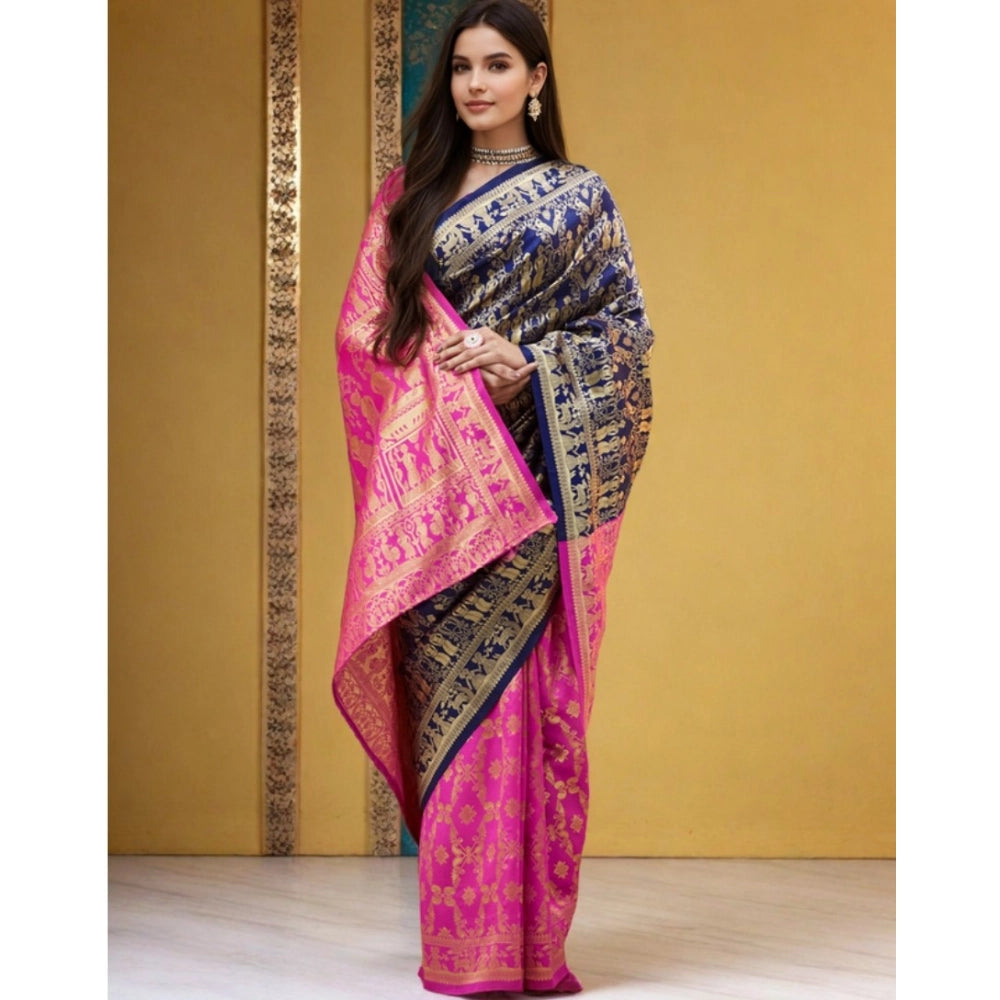 Pretty Women's Silk Blend Zari Weaving Saree With Blouse Piece