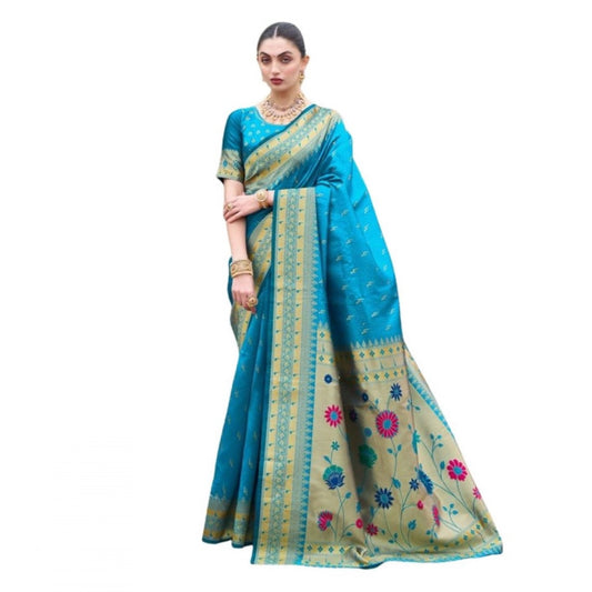 Designer Women's Silk Blend Paithani Weaving Saree With Blouse Piece