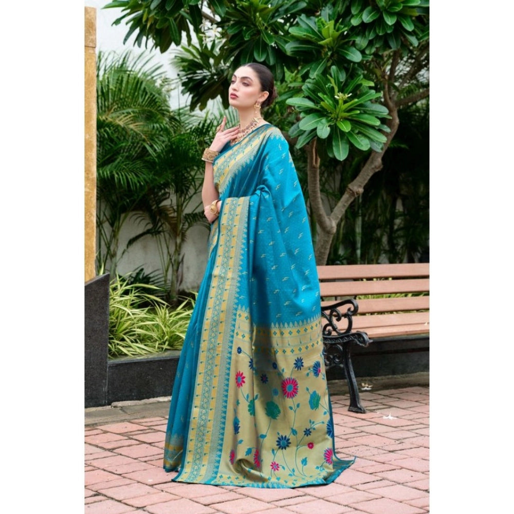 Designer Women's Silk Blend Paithani Weaving Saree With Blouse Piece