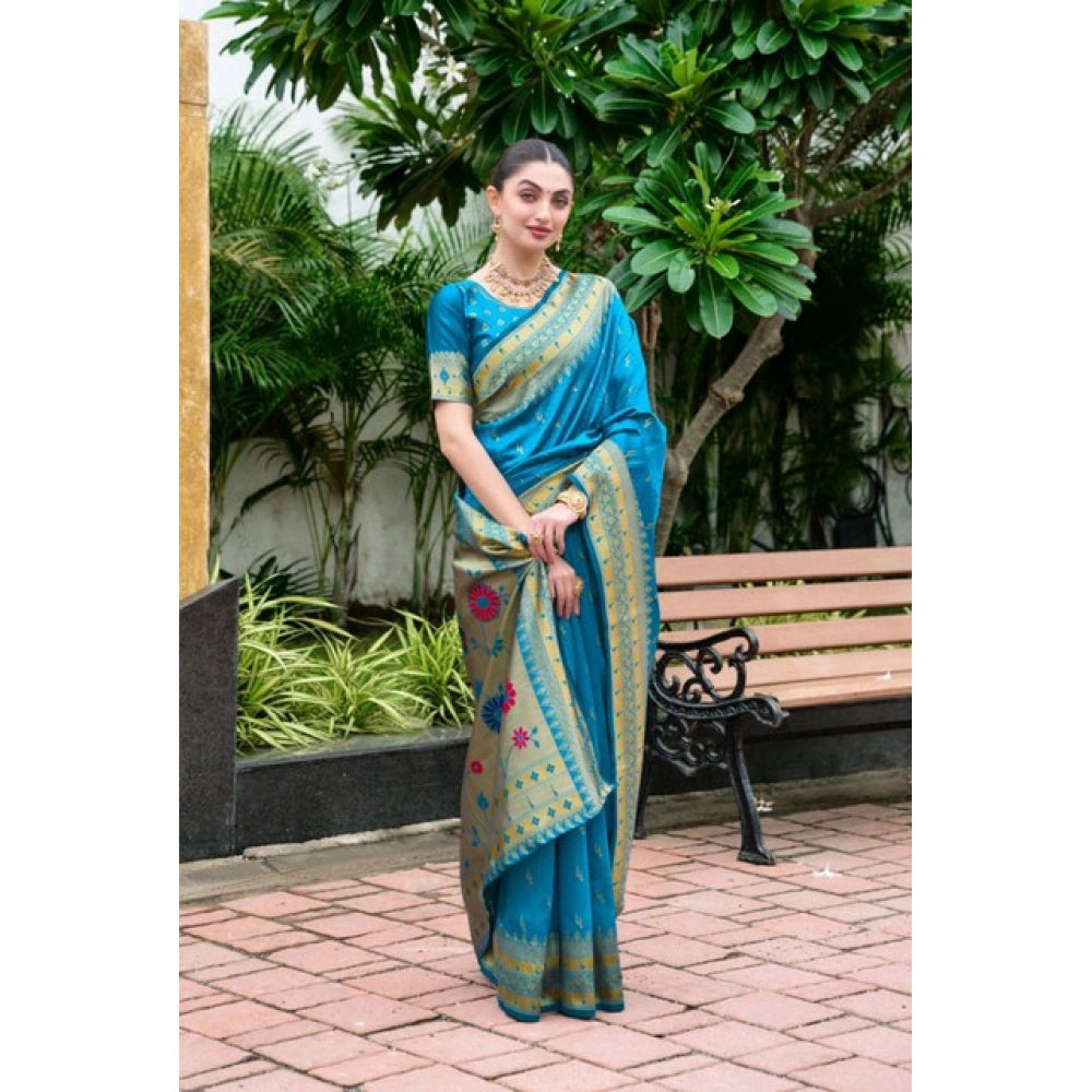 Designer Women's Silk Blend Paithani Weaving Saree With Blouse Piece