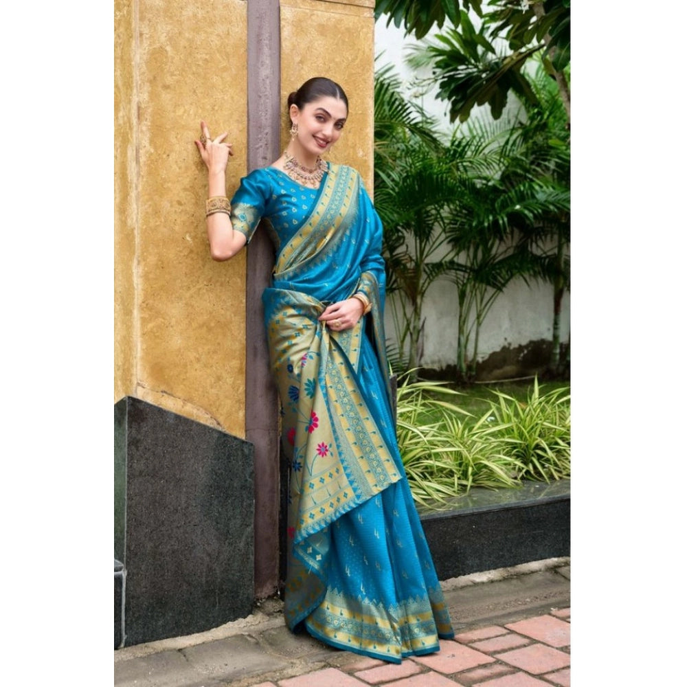 Designer Women's Silk Blend Paithani Weaving Saree With Blouse Piece