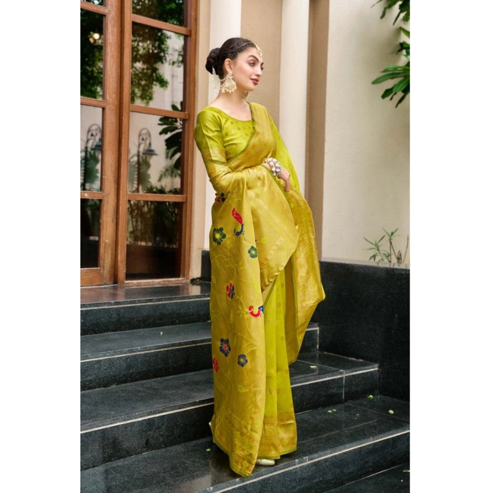 Designer Women's Silk Blend Paithani Weaving Saree With Blouse Piece