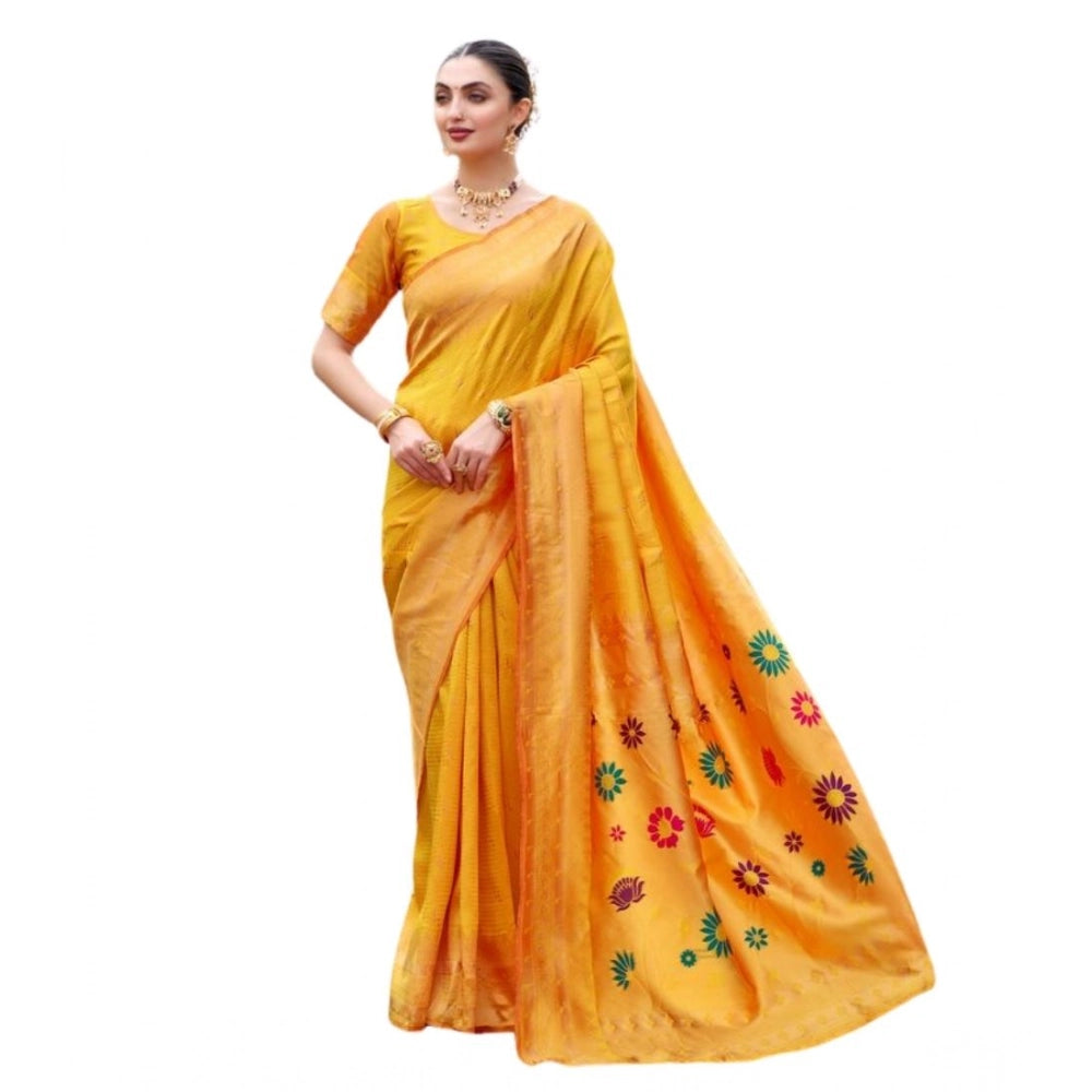 Designer Women's Silk Blend Paithani Weaving Saree With Blouse Piece