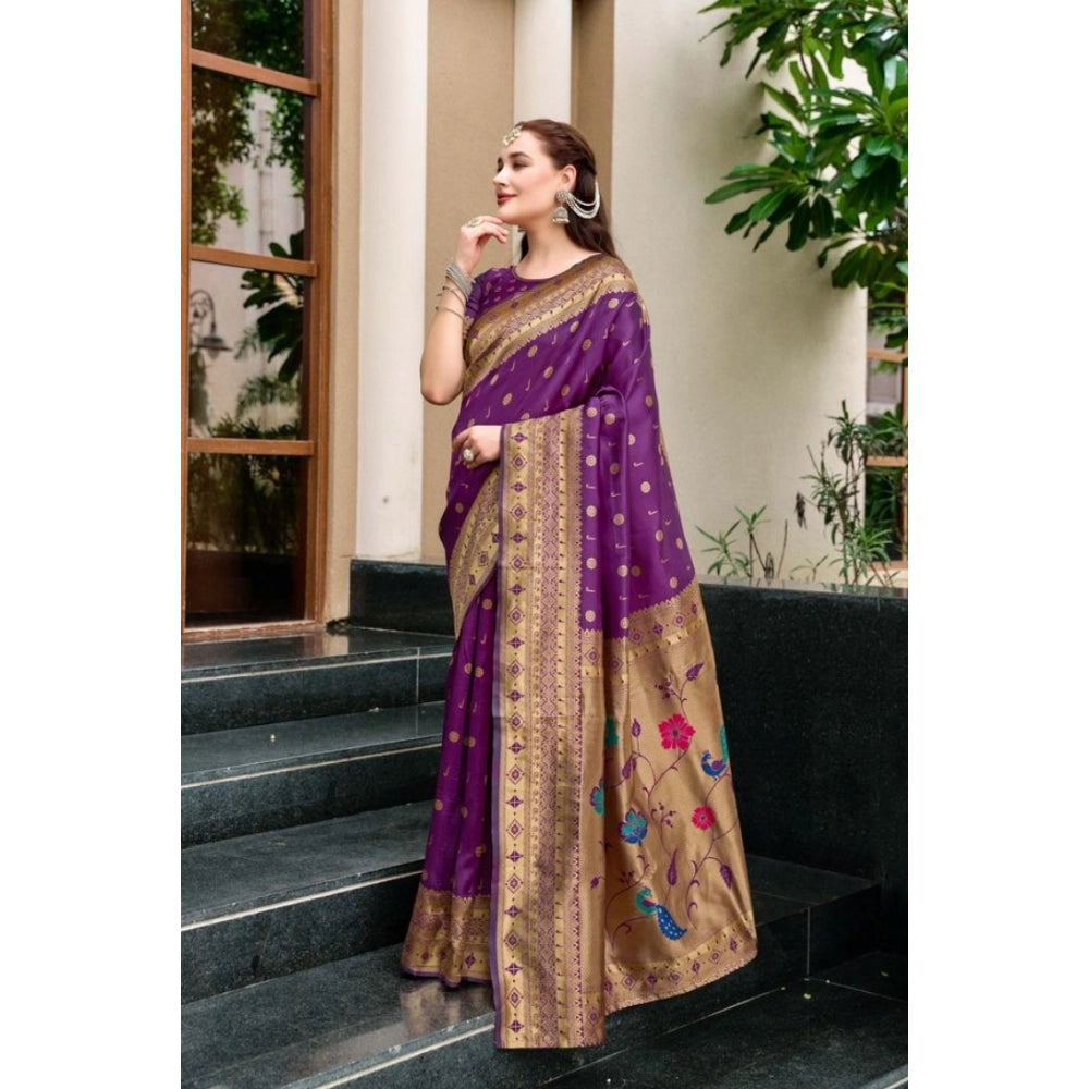 Designer Women's Silk Blend Paithani Weaving Saree With Blouse Piece