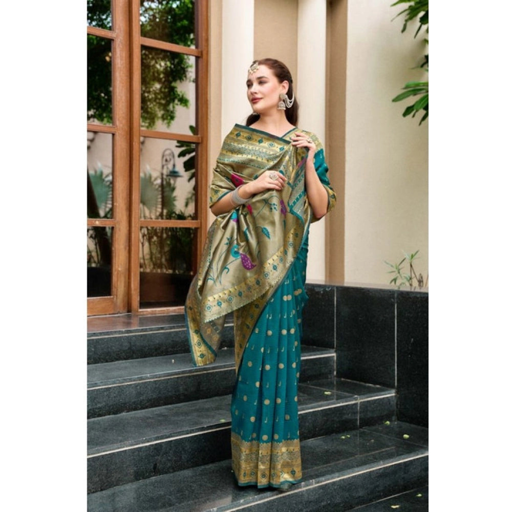 Designer Women's Silk Blend Paithani Weaving Saree With Blouse Piece