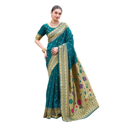Designer Women's Silk Blend Paithani Weaving Saree With Blouse Piece