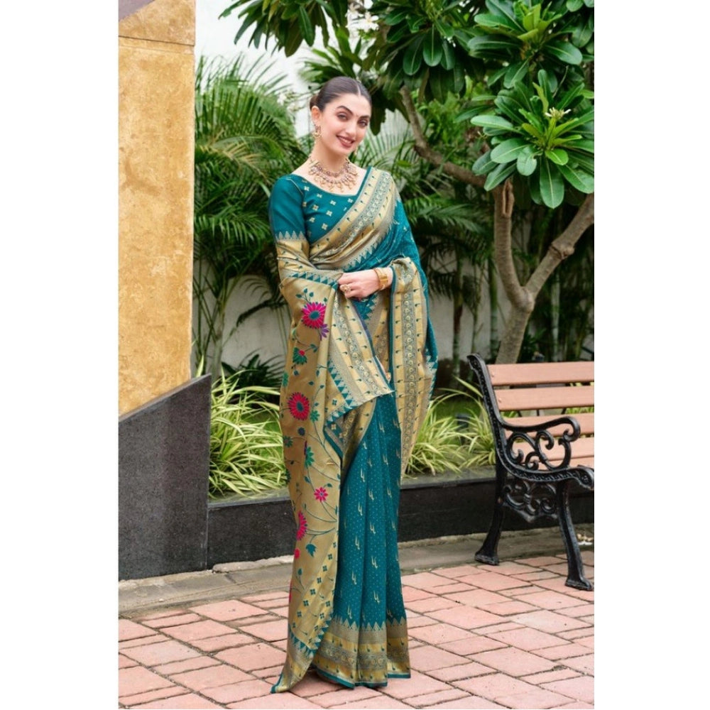 Designer Women's Silk Blend Paithani Weaving Saree With Blouse Piece