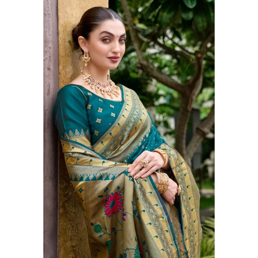 Designer Women's Silk Blend Paithani Weaving Saree With Blouse Piece