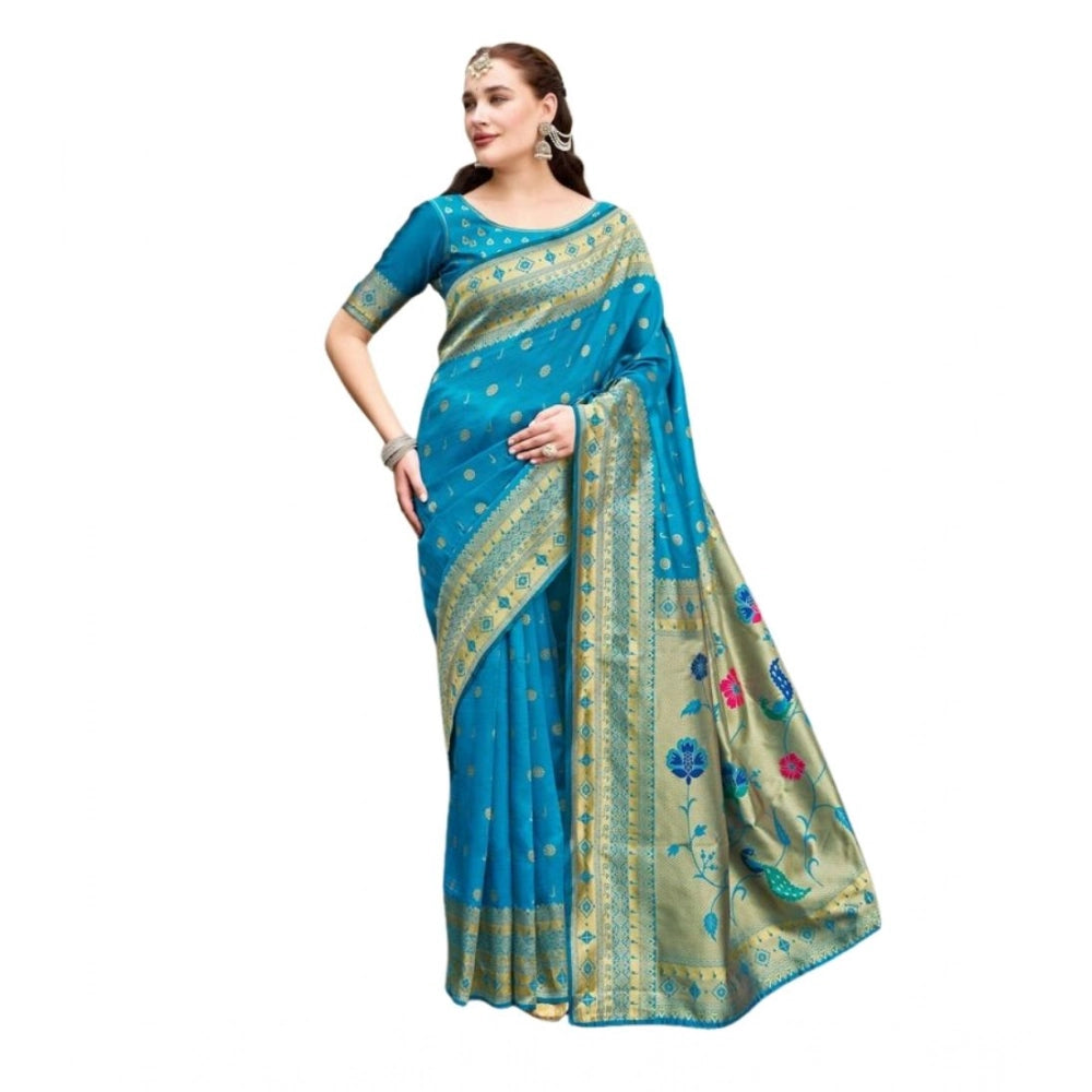 Designer Women's Silk Blend Paithani Weaving Saree With Blouse Piece