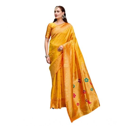 Adorable Women's Silk Blend Zari Woven Saree With Blouse Piece
