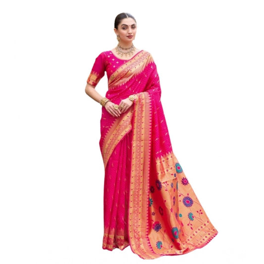 Adorable Women's Silk Blend Zari Woven Saree With Blouse Piece
