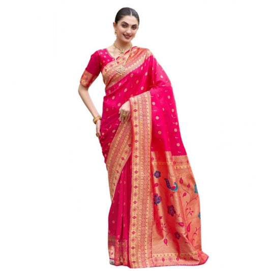 Stylish Women's Silk Blend Zari Woven Saree With Blouse Piece