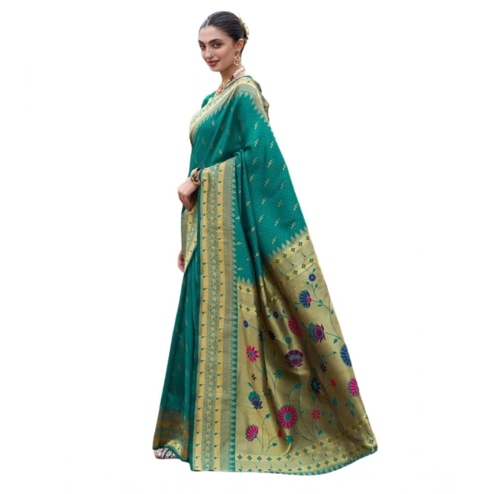 Stylish Women's Silk Blend Zari Woven Saree With Blouse Piece