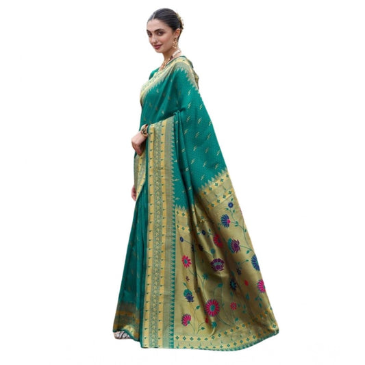 Stylish Women's Silk Blend Zari Woven Saree With Blouse Piece