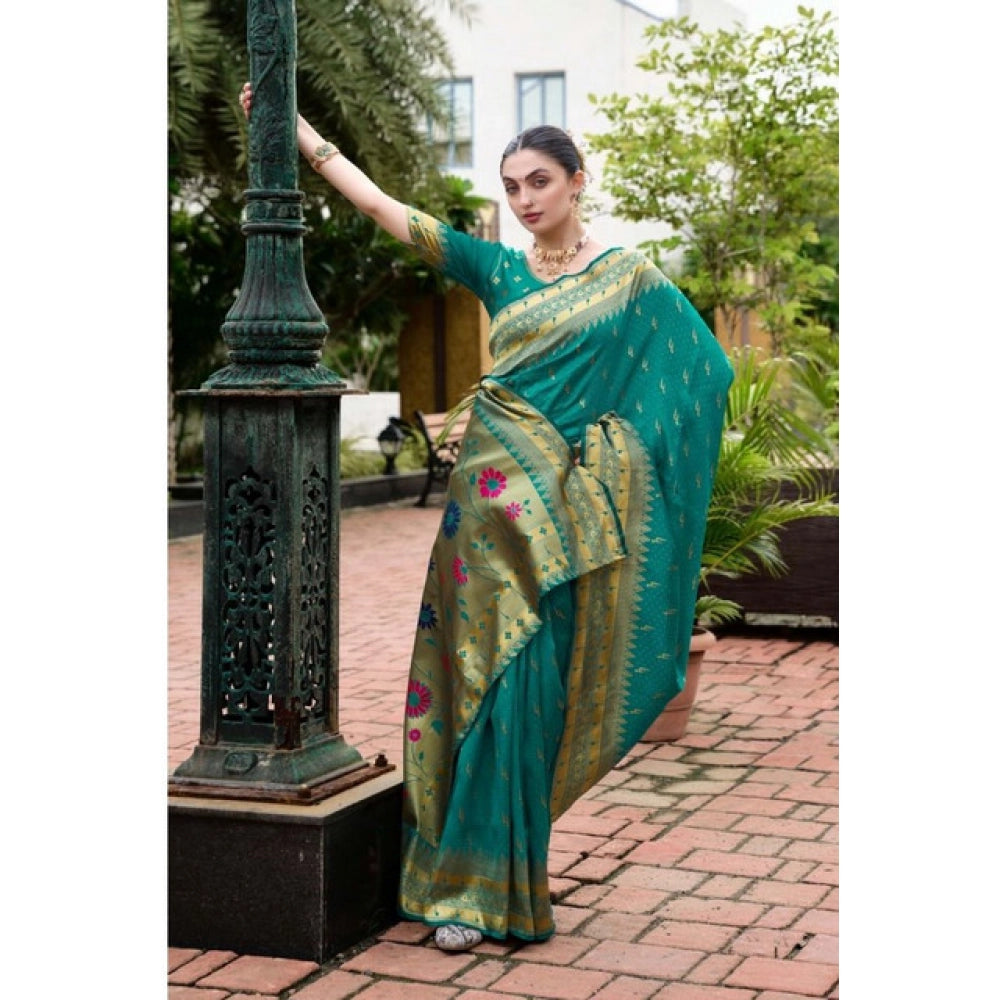 Stylish Women's Silk Blend Zari Woven Saree With Blouse Piece