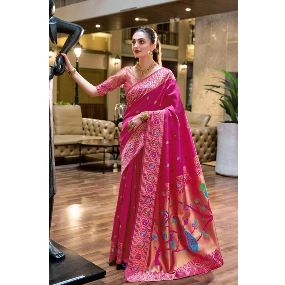 Designer Women's Silk Blend Paithani Weaving Saree With Blouse Piece