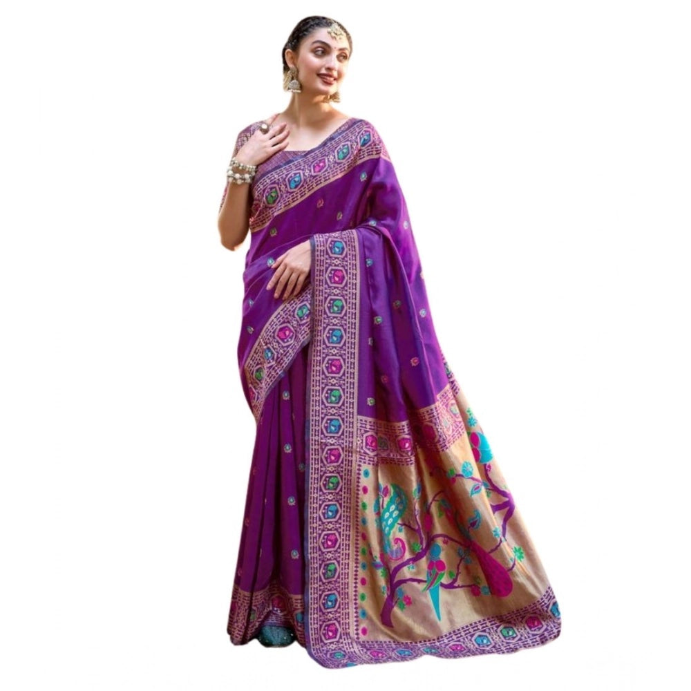 Designer Women's Silk Blend Paithani Weaving Saree With Blouse Piece