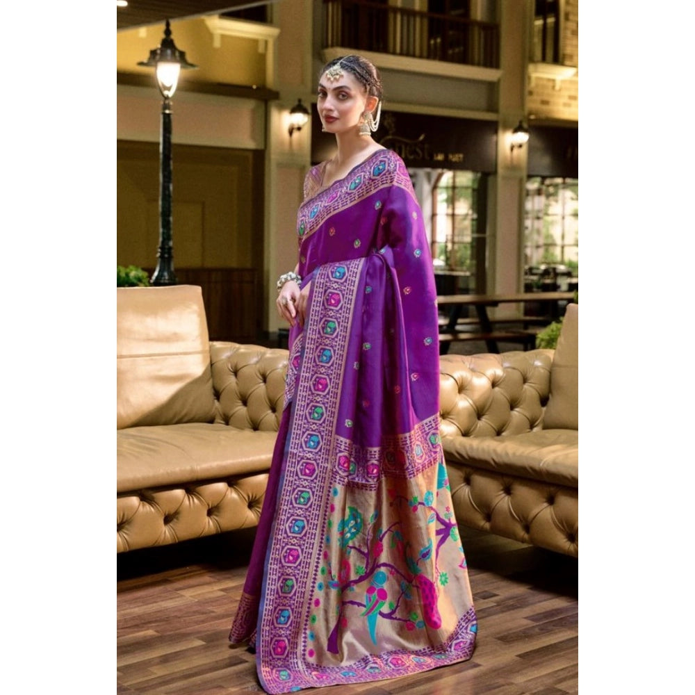 Designer Women's Silk Blend Paithani Weaving Saree With Blouse Piece