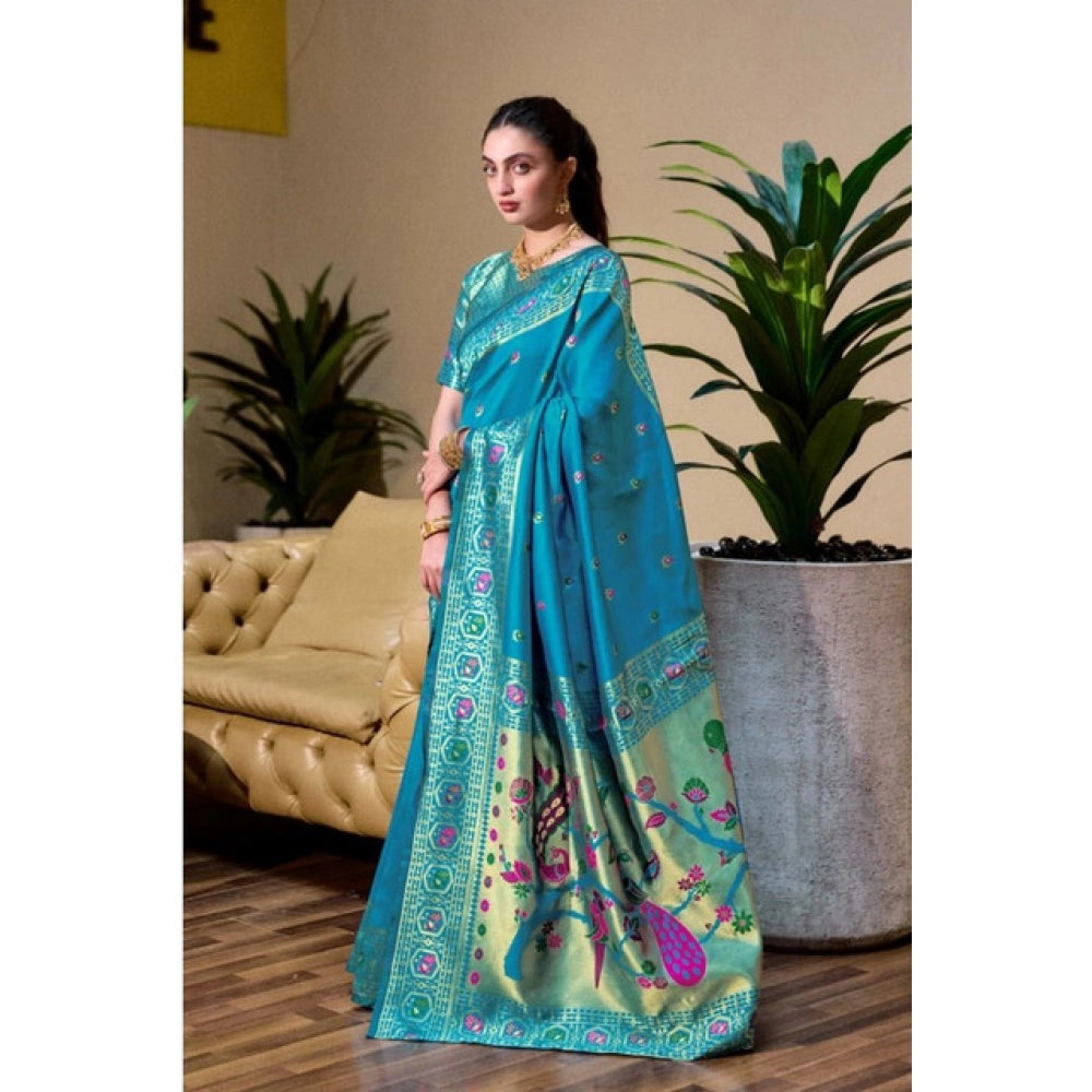 Designer Women's Silk Blend Paithani Weaving Saree With Blouse Piece