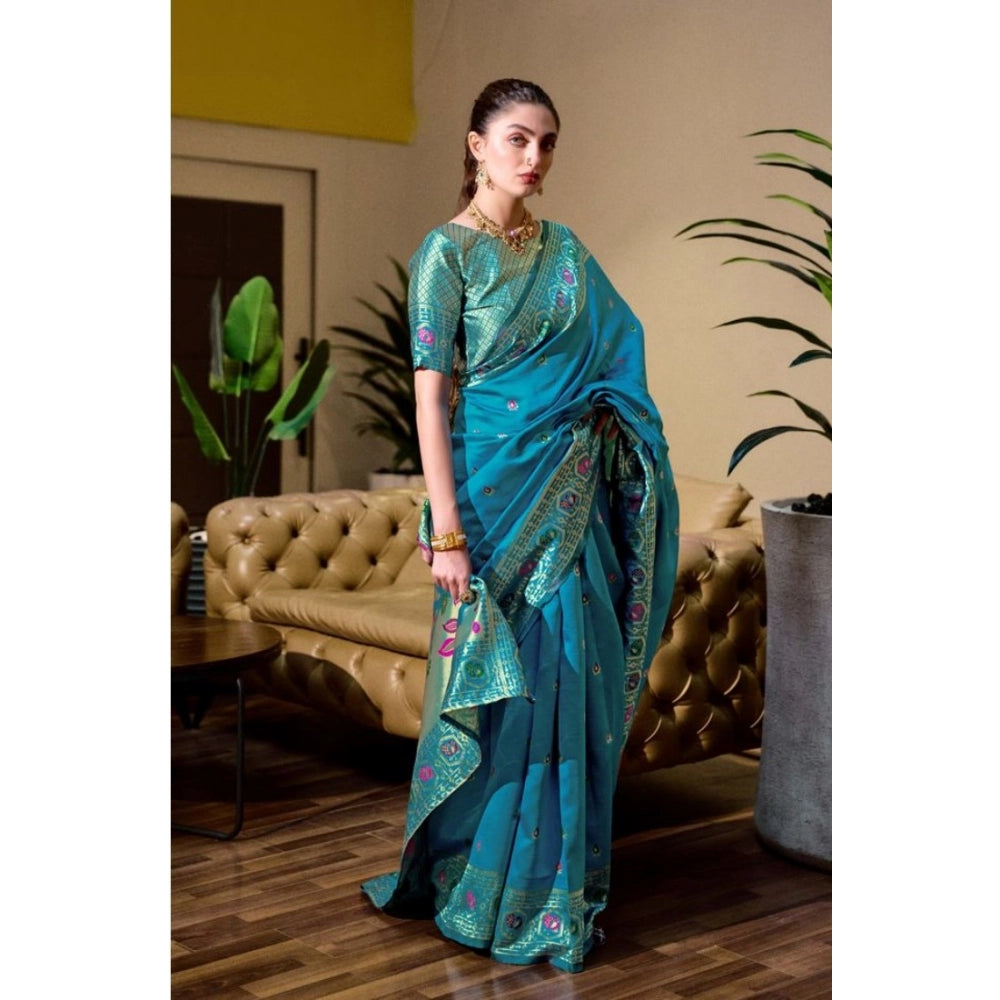 Designer Women's Silk Blend Paithani Weaving Saree With Blouse Piece