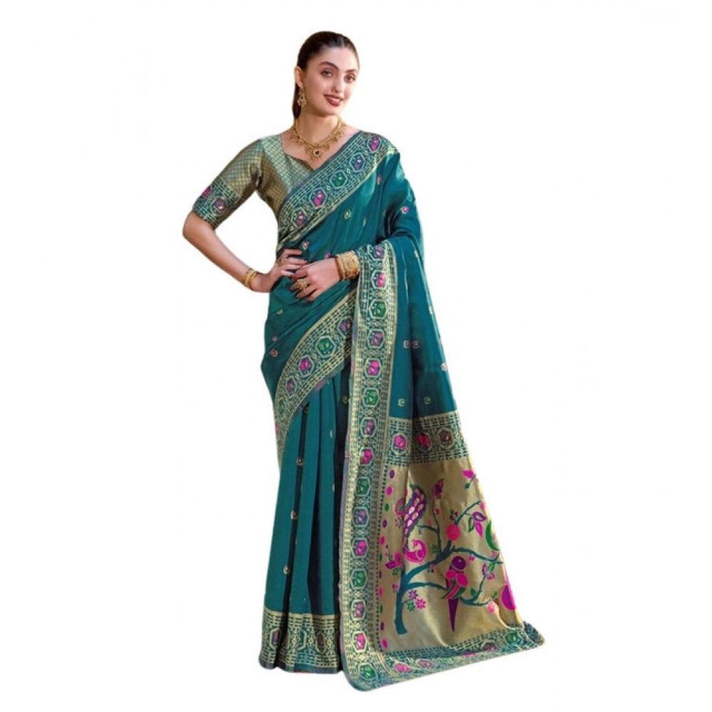 Designer Women's Silk Blend Paithani Weaving Saree With Blouse Piece