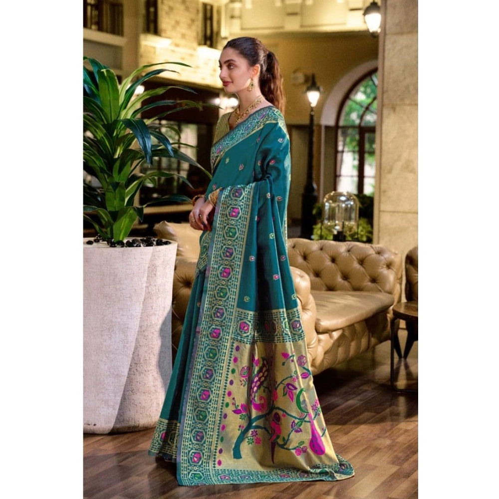 Designer Women's Silk Blend Paithani Weaving Saree With Blouse Piece