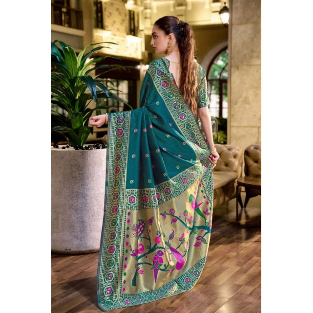 Designer Women's Silk Blend Paithani Weaving Saree With Blouse Piece