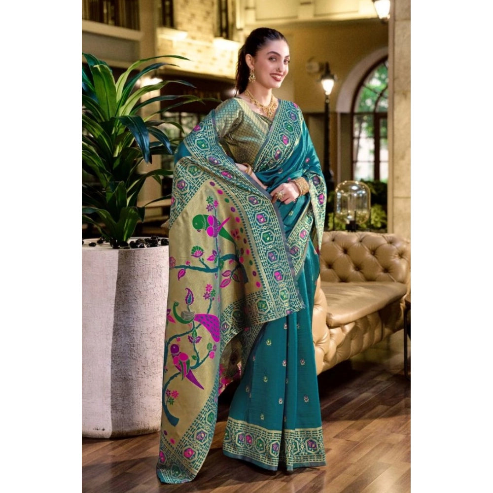 Designer Women's Silk Blend Paithani Weaving Saree With Blouse Piece